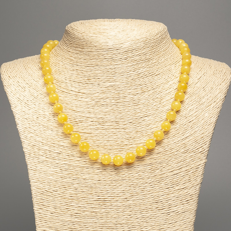 Necklace Sunny Yellow Citrine, Smooth Beads, 8mm Diameter ±, Length 50cm ±, Made from White Nephrite (synthetically dyed)