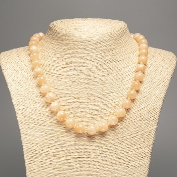 Discount! Necklace 'Selenite' smooth beads, 10mm diameter, 50 cm length, with white nephrite stone (synthetic dyed)