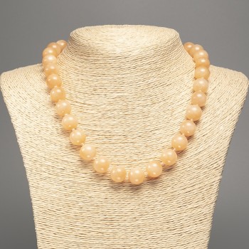 Discount! Necklace 'Selenite' smooth beads, diameter 12mm+-, length 50cm+-, made of white nephrite (synthetic dyed)