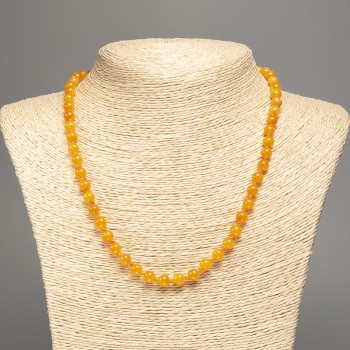 Discount! Orange-yellow 'Amber' Necklace with Smooth Beads, 6 mm Diameter, 50 cm Length, Made of White Nephrite (Synthetic Dyed)