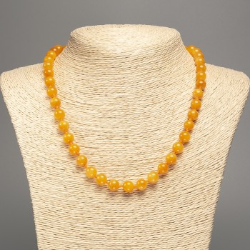 Sale! Orange-yellow necklace 'Amber' smooth bead, 8 mm in diameter, 50 cm long, made of white jade (synthetic dyed)