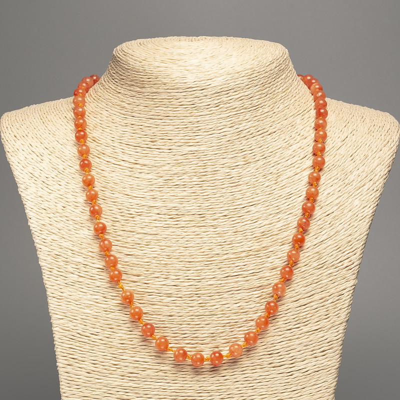 Discount! Necklace 'Orange Coral' with smooth beads, 6 mm diameter ±, length 50 cm ±, from white nephrite (synthetically dyed)