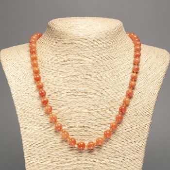 Sale! Necklace 'Orange Coral' smooth beads, 8 mm diameter, length about 50 cm, made from white nephrite (synthetic dyed)