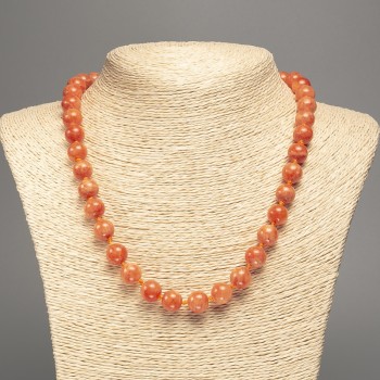 Discount! Bead Necklace 'Orange Coral' smooth beads, diameter 10mm±, length 50cm±, made from white nephrite (synthetically dyed)