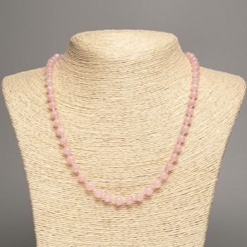 Sale! Necklace 'Strawberry Quartz' smooth beads, 6 mm diameter ±, length 50 cm ±, made from white nephrite (synthetic dyed)