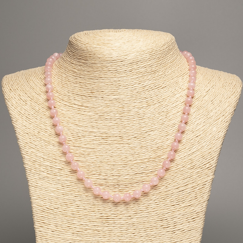 Sale! Necklace 'Strawberry Quartz' smooth beads, 6 mm diameter ±, length 50 cm ±, made from white nephrite (synthetic dyed)
