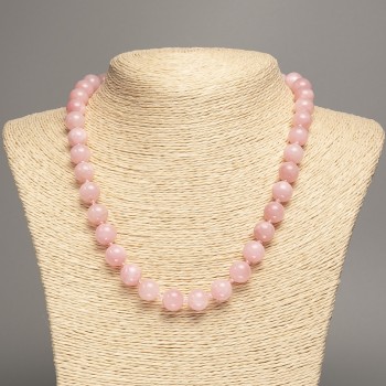 Discount! Necklace 'Strawberry Quartz' smooth bead, diameter 10 mm +/-, length 50 cm +/- from white nephrite stone (synthetically dyed)