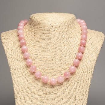 Discount! Necklace 'Strawberry Quartz' smooth bead, diameter 12 mm ±, length 50 cm ±, made from white nephrite stone (synthetic dyed)