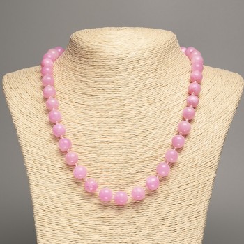 Sale! Necklace 'Pink Quartz' smooth bead, 10 mm diameter, 50 cm length, made of white nephrite (synthetically dyed)