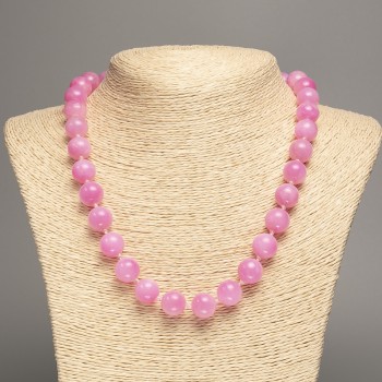 Sale! Necklace 'Pink Quartz' with smooth beads, 12 mm diameter ±, length 50 cm ±, made from white jade (synthetically dyed)