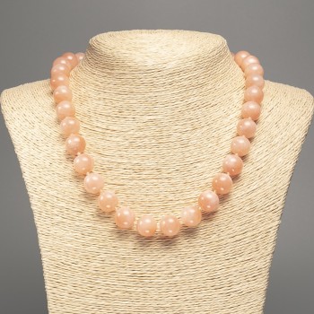 Discount! Necklace 'Selenite' with smooth beads, diameter 12mm+-, length 50cm+-, made of white nephrite (synthetic dyed)