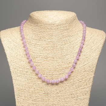 Discount! Purple Kunzite Necklace with smooth beads, 6 mm diameter, 50 cm length, from white nephrite stone (synthetic dyed)