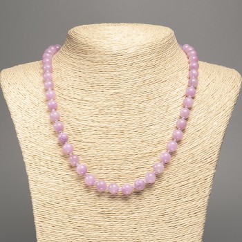 Discount! Purple Kunzite necklace with smooth beads, 8 mm in diameter, about 50 cm long, made from white nephrite stone (synthetically dyed)
