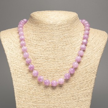 Discount! Purple 'Kunzite' Necklace with Smooth Beads, 10 mm diameter +/-, 50 cm length +/-, from white nephrite stone (synthetic-dyed)