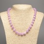 Discount! Purple 'Kunzite' Necklace with Smooth Beads, 10 mm diameter +/-, 50 cm length +/-, from white nephrite stone (synthetic-dyed)