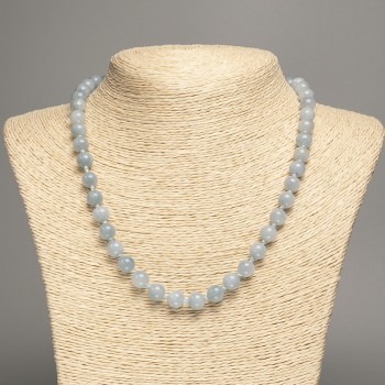 Discount! Gray-blue Necklace 'Aquamarine' smooth beads, 8 mm diameter, 50 cm length, made of white nephrite stone (synthetically dyed)