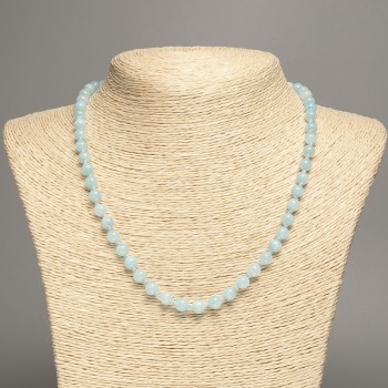 Sale! Light blue necklace 'Aquamarine' smooth beads, 6 mm diameter ±, length 50 cm ±, made from white nephrite (synthetic dyed).