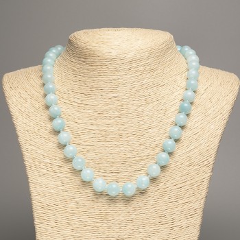 Sale! Light blue 'Aquamarine' necklace, smooth bead, diameter 10mm ±, length 50 cm ±, made of white nephrite stone (synthetic dyed)