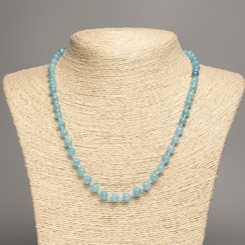 Sale! Blue Aquamarine Necklace with smooth beads, 6 mm diameter ±, 50 cm length ±, made of white nephrite (synthetic dyed).
