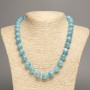 Discount! Blue Aquamarine Bead Necklace, smooth beads, 12mm diameter, 50 cm long, with white jade (synthetic dyed)