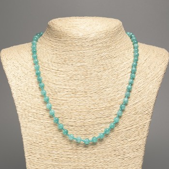 Discount! Light-green necklace 'Aquamarine' smooth beads, diameter 6mm+-, length 50cm+-, made from white nephrite stone (synthetic dyed)