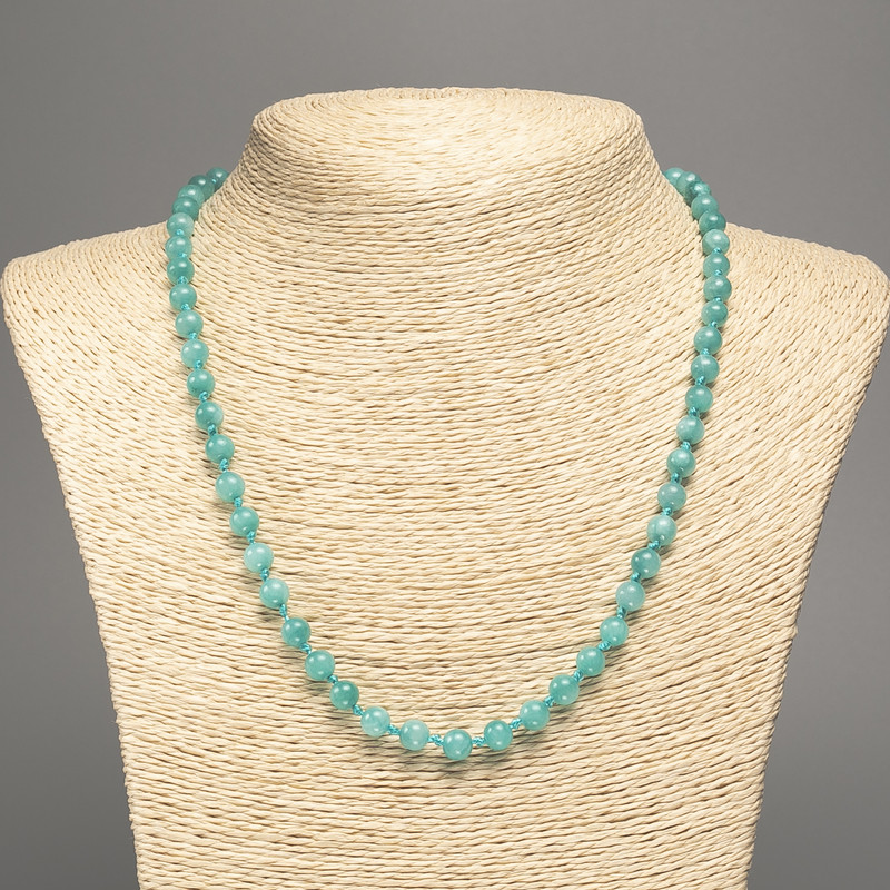 Discount! Light-green necklace 'Aquamarine' smooth beads, diameter 6mm+-, length 50cm+-, made from white nephrite stone (synthetic dyed)
