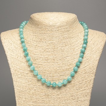Sale! Light-green necklace 'Aquamarine' smooth beads, diameter about 8 mm, length 50 cm, made of white jade (synthetic dyed)
