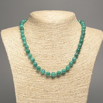 Green Aquamarine Necklace with Smooth Beads, 8 mm diameter, approx. 50 cm length, beads made of white nephrite (synthetic dyed)