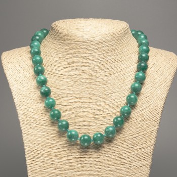 Discount! Green Aquamarine Necklace with smooth beads, 12mm diameter, 50cm length, made from white nephrite stone (synthetic dyed)