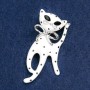 Cat Brooch White and Black Acrylic, Silver Metal 53×25 mm