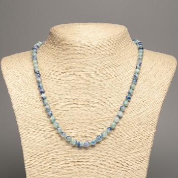 Sale! Necklace 'Colors of Summer' blue-azure glass beads, diameter about 6 mm, length about 50 cm, made of white nephrite (synthetically dyed).