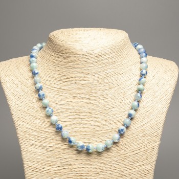 Discount! Necklace 'Colors of Summer' blue-cyan glass bead, diameter 8 mm ±, length 50 cm ±, made of white nephrite (synthetic dyed)