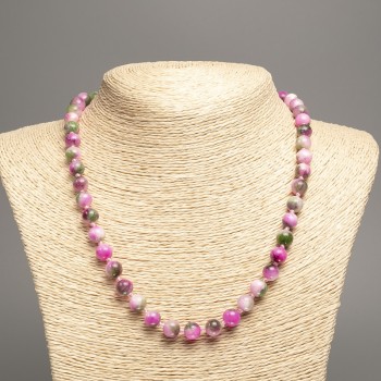 Discount! Necklace 'Colors of Summer' white, green, and raspberry glossy beads, 8 mm in diameter, 50 cm long, made of white nephrite (synthetically dyed)