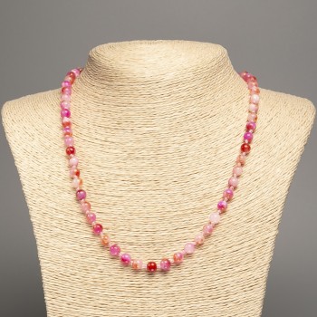 Discount! Necklace 'Colors of Summer' white-pinkish-red glossy bead, 6 mm diameter, about 50 cm long, made of white nephrite (synthetic dye).