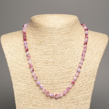 Discount! Necklace 'Colors of Summer' white, lilac, ruddy glass bead, 6 mm diameter, 50 cm length, from white jade (synthetic dyed)