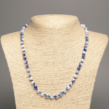Sale! Necklace 'Colors of Summer' white-blue glossy bead, 6 mm diameter, 50 cm length, made of white nephrite (synthetic dyed)