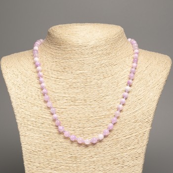 Discount! Necklace 'Colors of Summer' white-lilac glass bead, 6 mm diameter, 50 cm length, made of white nephrite (synthetic dyed)