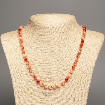 Sale! Necklace 'Colors of Summer' white-brown glass beads, diameter 6 mm ±, length 50 cm ±, made of white nephrite stone (synthetic dyed).