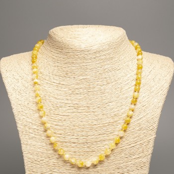 Discount! Necklace 'Colors of Summer' white-ochre glass beads, 6 mm diameter, length 50 cm, made of white nephrite (synthetic dyed)