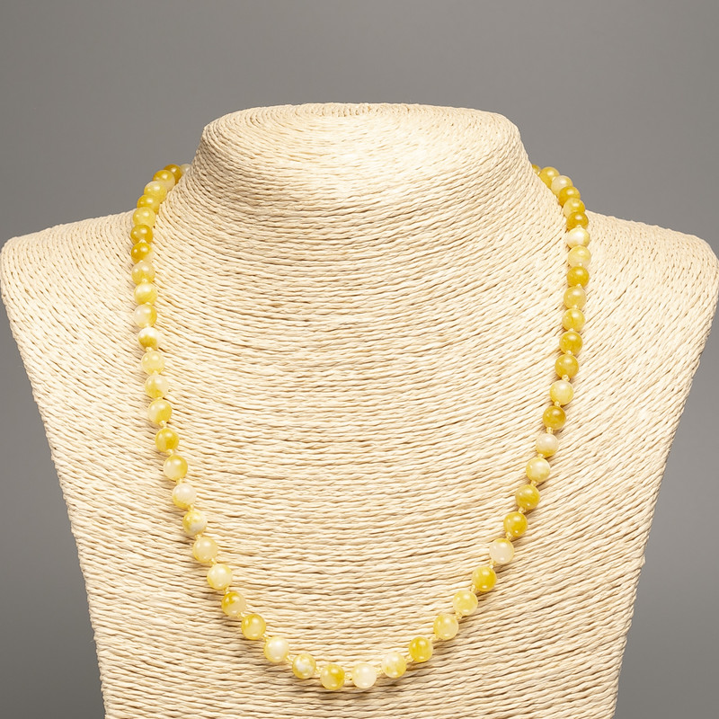 Discount! Necklace 'Colors of Summer' white-ochre glass beads, 6 mm diameter, length 50 cm, made of white nephrite (synthetic dyed)