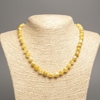 Sale! Necklace "Colors of Summer" white-mustard glossy beads, diameter 8 mm, length 50 cm, made of white nephrite (synthetic dyed)