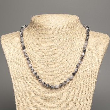 Sale! Necklace 'Colors of Summer' white-gray glossy beads, 6 mm diameter ±, length 50 cm ±, made from white jade (synthetic dyed).