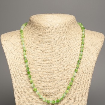 Discount! Necklace 'Colors of Summer' white-green glass beads, 6 mm diameter +-, length 50 cm +-, made from white nephrite stone (synthetic dyed)