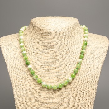 Sale! Necklace 'Colors of Summer' white-green glass beads, 8 mm diameter +/-, length 50 cm +/- with white nephrite stone (synthetic dyed).