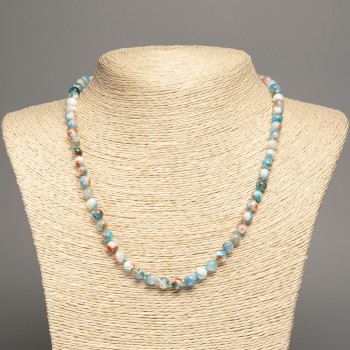Discount! Necklace 'Colors of Summer' white-ochre-blue glass beads, 6 mm diameter, 50 cm length, from white nephrite stone (synthetic dyed)