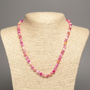 Discount! Necklace 'Colors of Summer' white-yellow-raspberry glass beads, diameter 6 mm ±, length 50 cm ±, made of white nephrite (synthetically dyed)