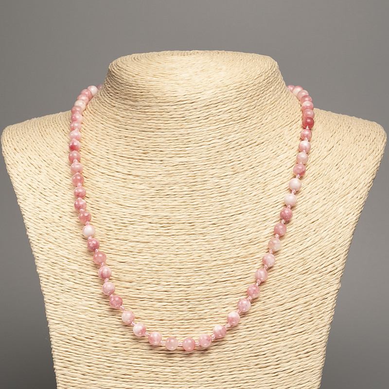 Discount! Necklace 'Colors of Summer' white-pink glossy beads, diameter approx. 6 mm, length approx. 50 cm, made of white nephrite (synthetic dyed)