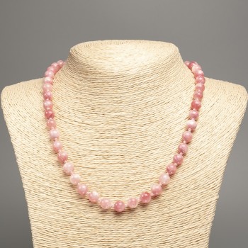 Discount! Necklace 'Colors of Summer' white-pink glossy beads, 8 mm diameter ±, length 50 cm ±, made of white jade (synthetic dyed)