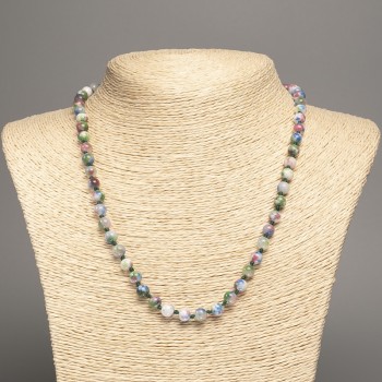 Sale! Necklace 'Colors of Summer' white, blue, pink, and green glass beads, 6 mm in diameter, 50 cm in length, made of white nephrite stone (synthetic dyed).