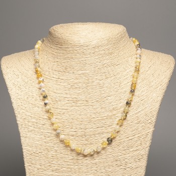 Discount! Necklace 'Colors of Summer' white-gray-yellow glass beads, diameter 6 mm, length 50 cm, made from white nephrite (synthetic, color-dyed)